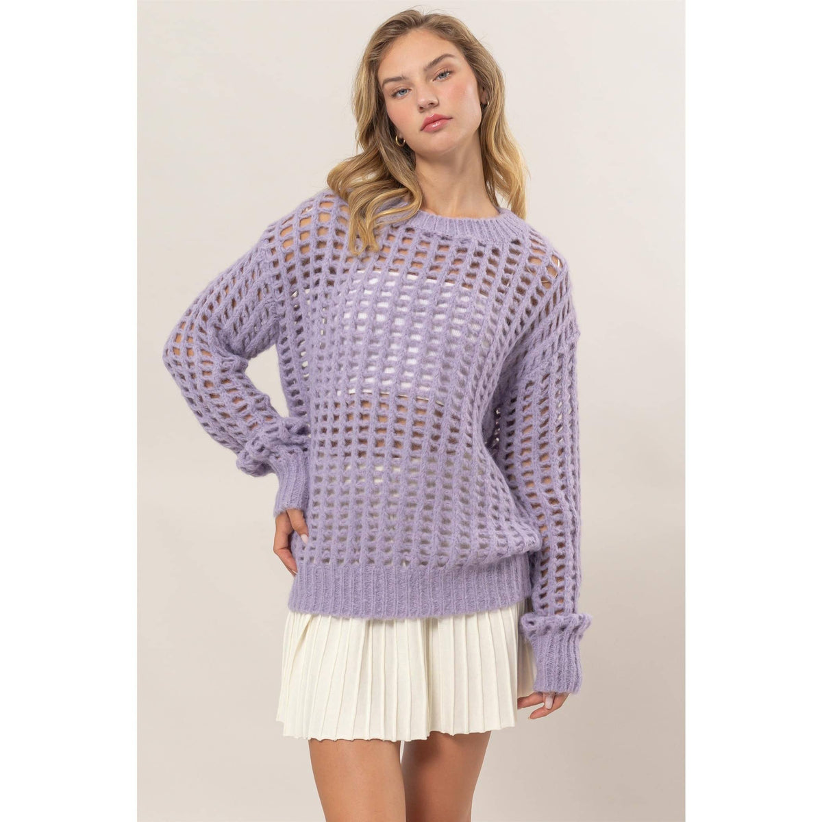 Open Stitch Long Sleeve Sweater - Last One - Size Large