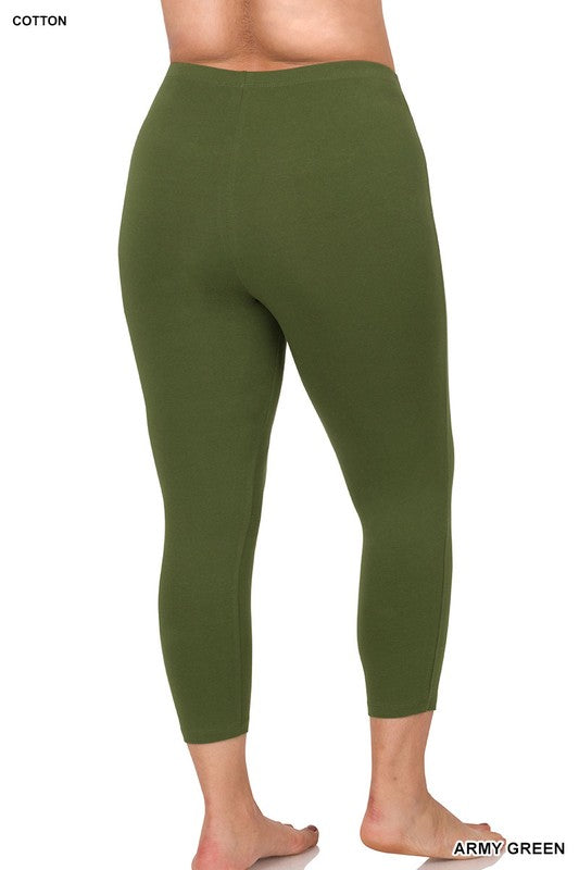Premium Cotton Capri Leggings (Plus) - Army Green