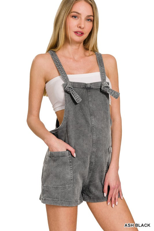 Mineral Washed Knotted Strap Romper - Ash Black – Backroad