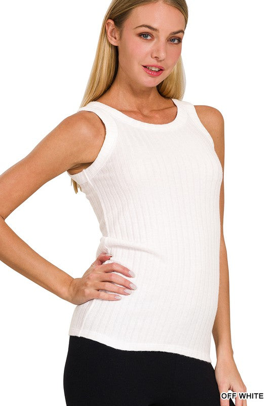 Ribbed Scoop Neck Sleeveless Tank - Off White - Last One - Size Small