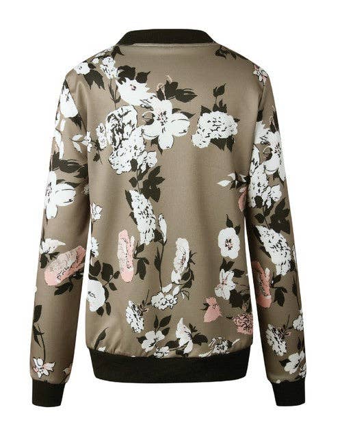 Floral Full Zip Bomber Jacket
