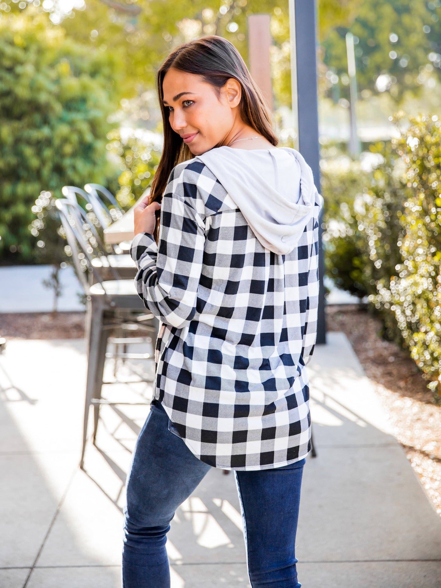 Plaid Gray Hooded Button Up - Last One - Size Medium