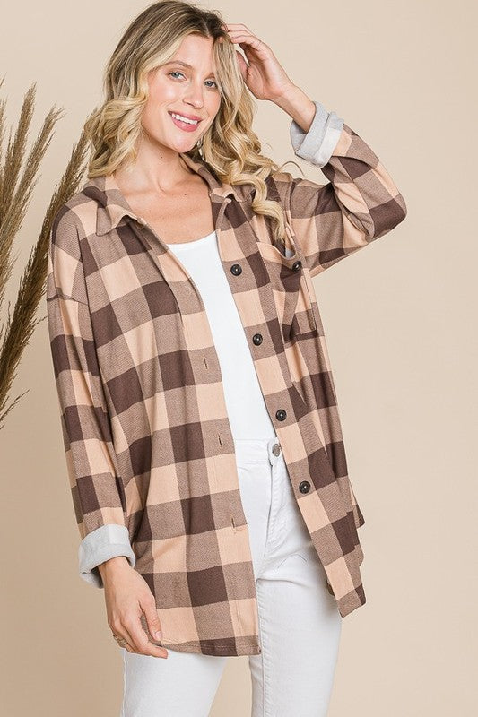 Plaid Button Down Shirt - Taupe