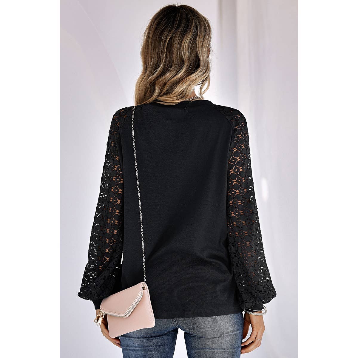 Lace Sleeve Knit Sweater - Black - Last One - Size Small