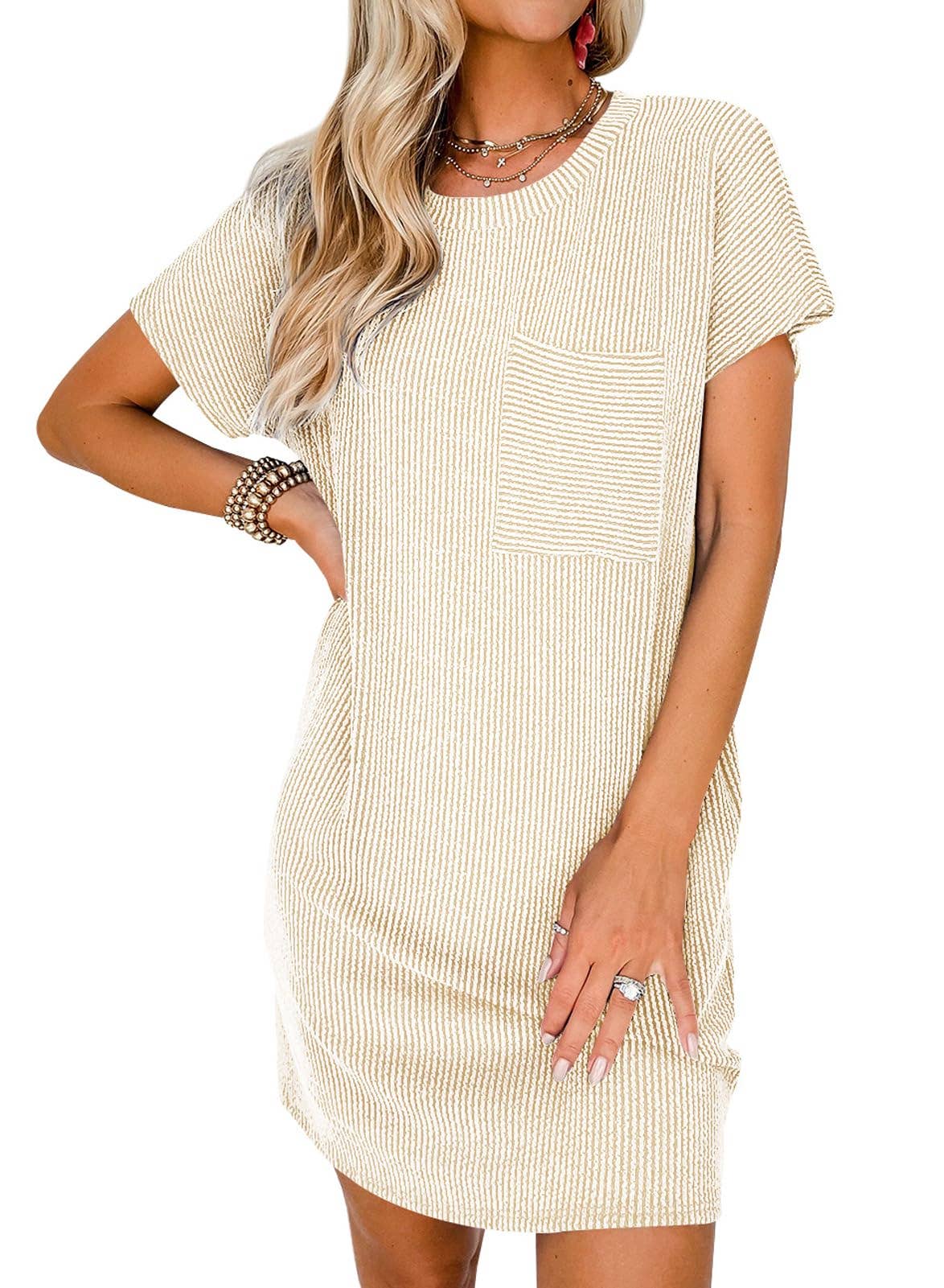 Casual Short Sleeve Tshirt Dress - Apricot
