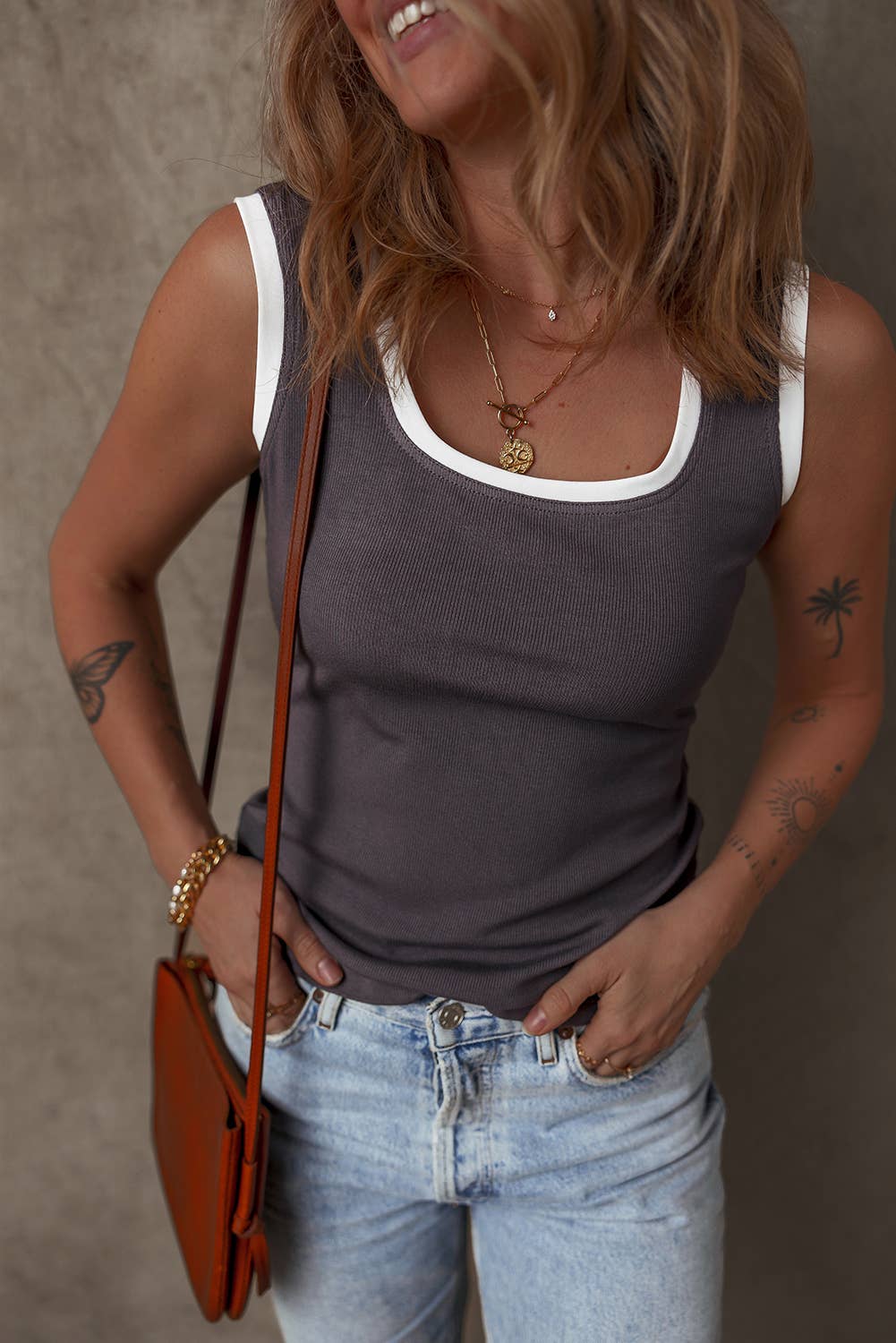 Ribbed Knit U Neck Tank Top - Last One - Size Large