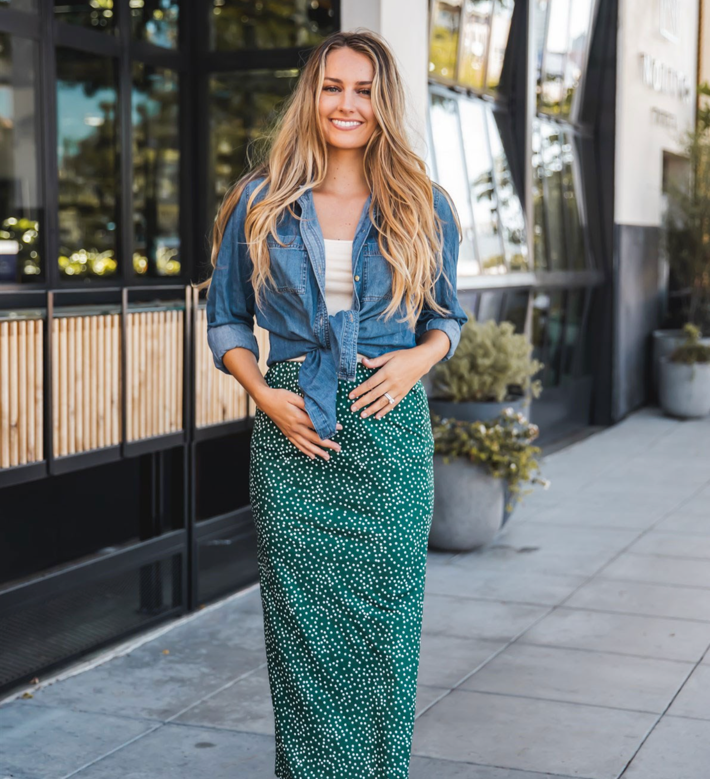 Polly Side Slit Midi Skirt - Dot Green