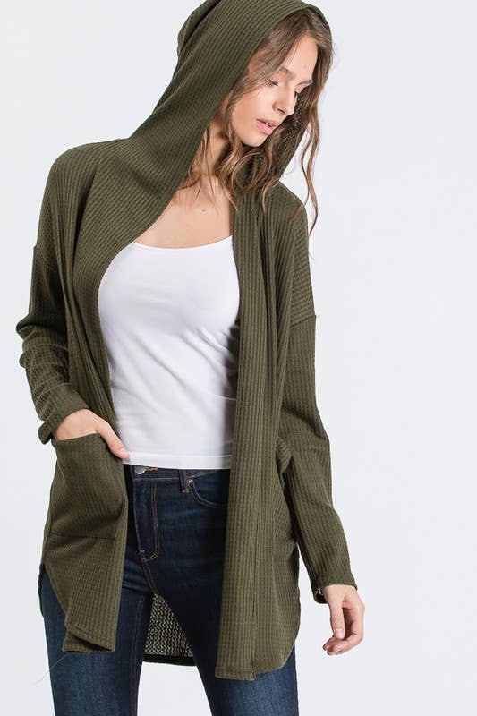 Long Sleeve Hooded Cardigan - Olive - Last One - Size Small