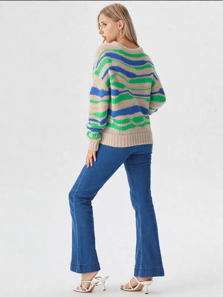 Multi Color Casual Knit Sweater Top
