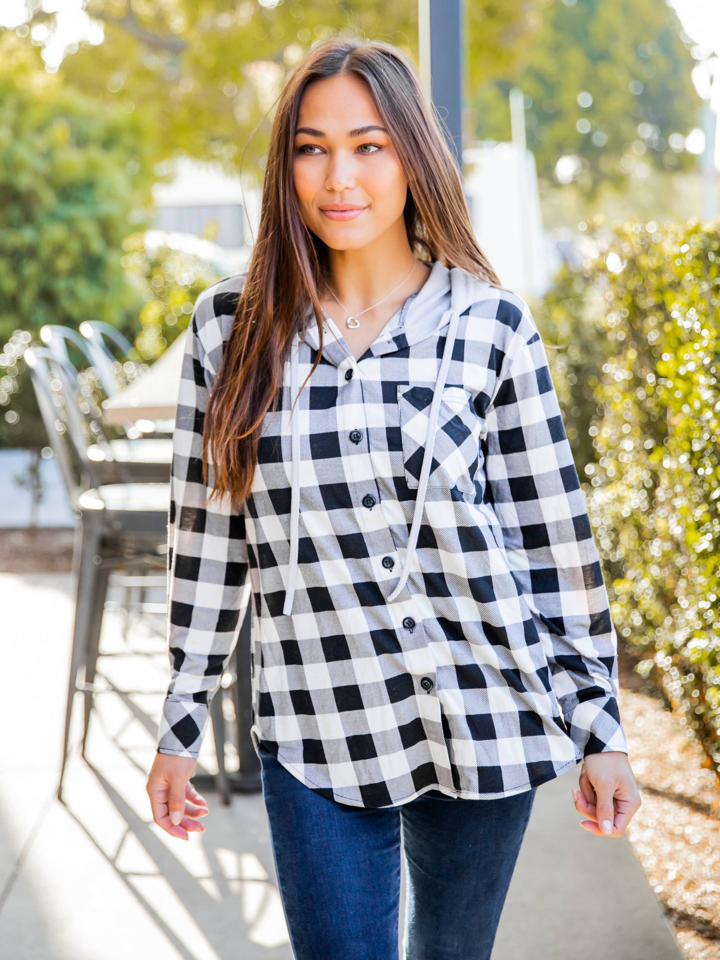 Plaid Gray Hooded Button Up - Last One - Size Medium