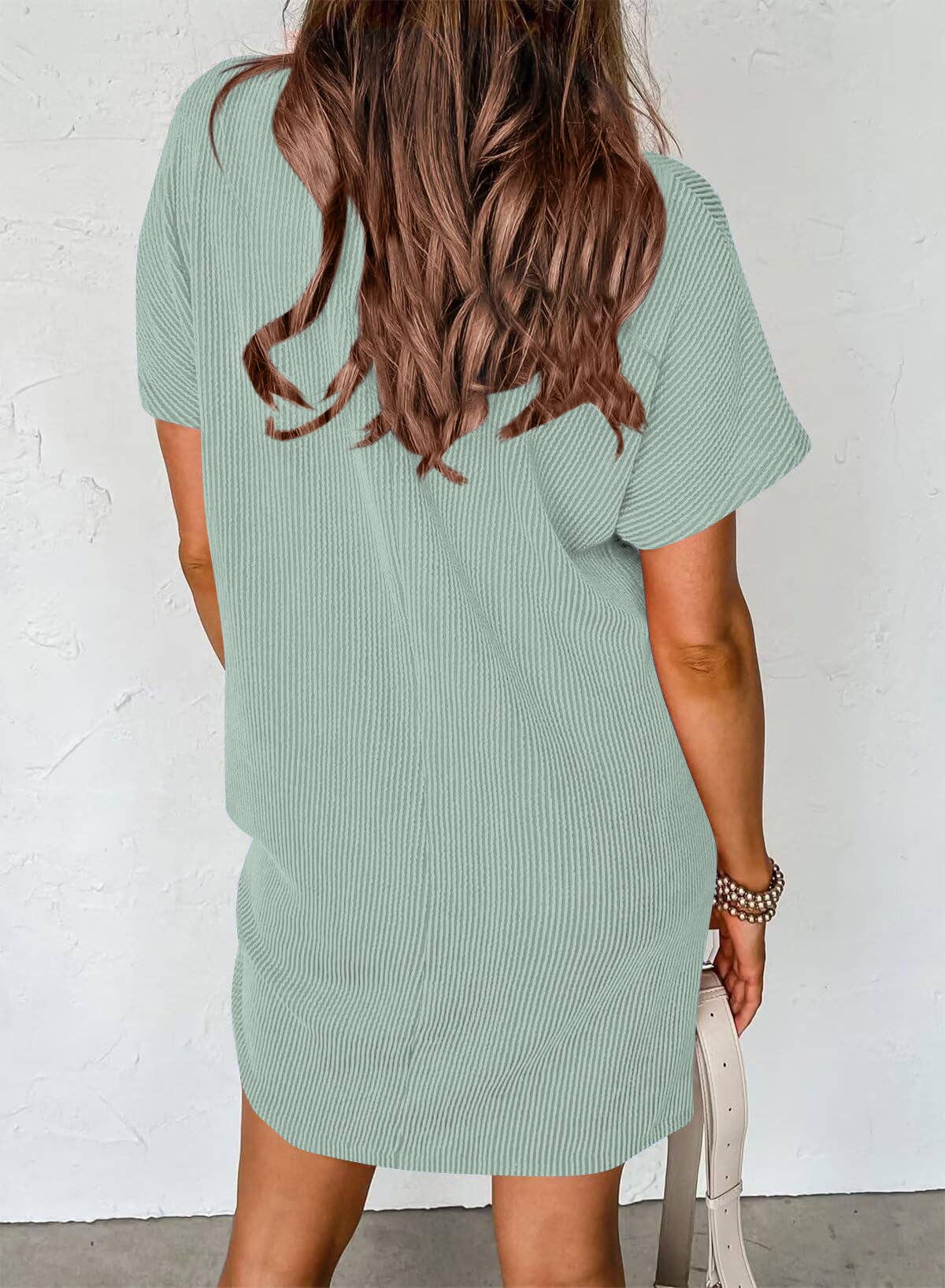Casual Short Sleeve Tshirt Dress - Light Green - Last One - Size Large