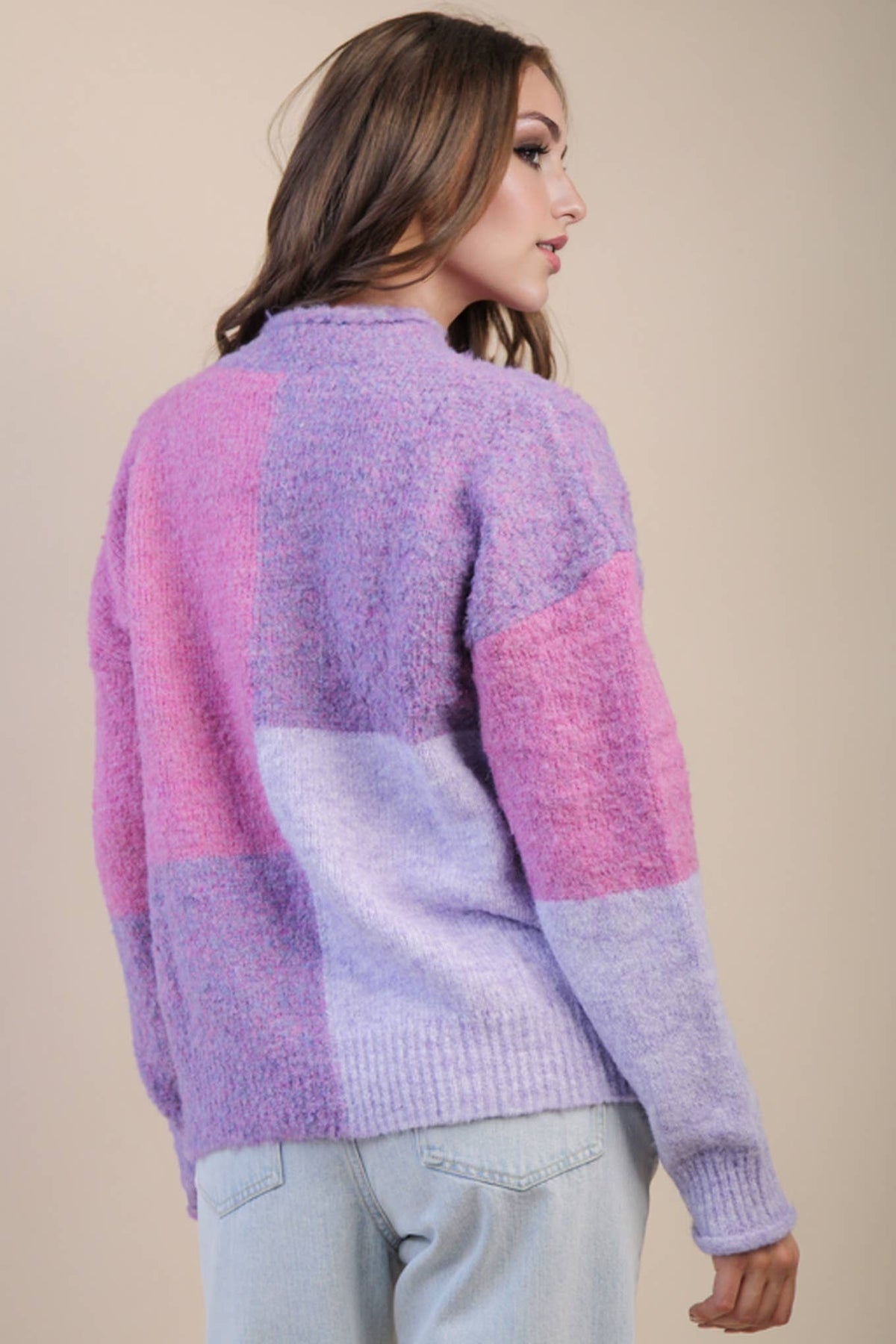 Oversized Color Block Cozy Knit Sweater