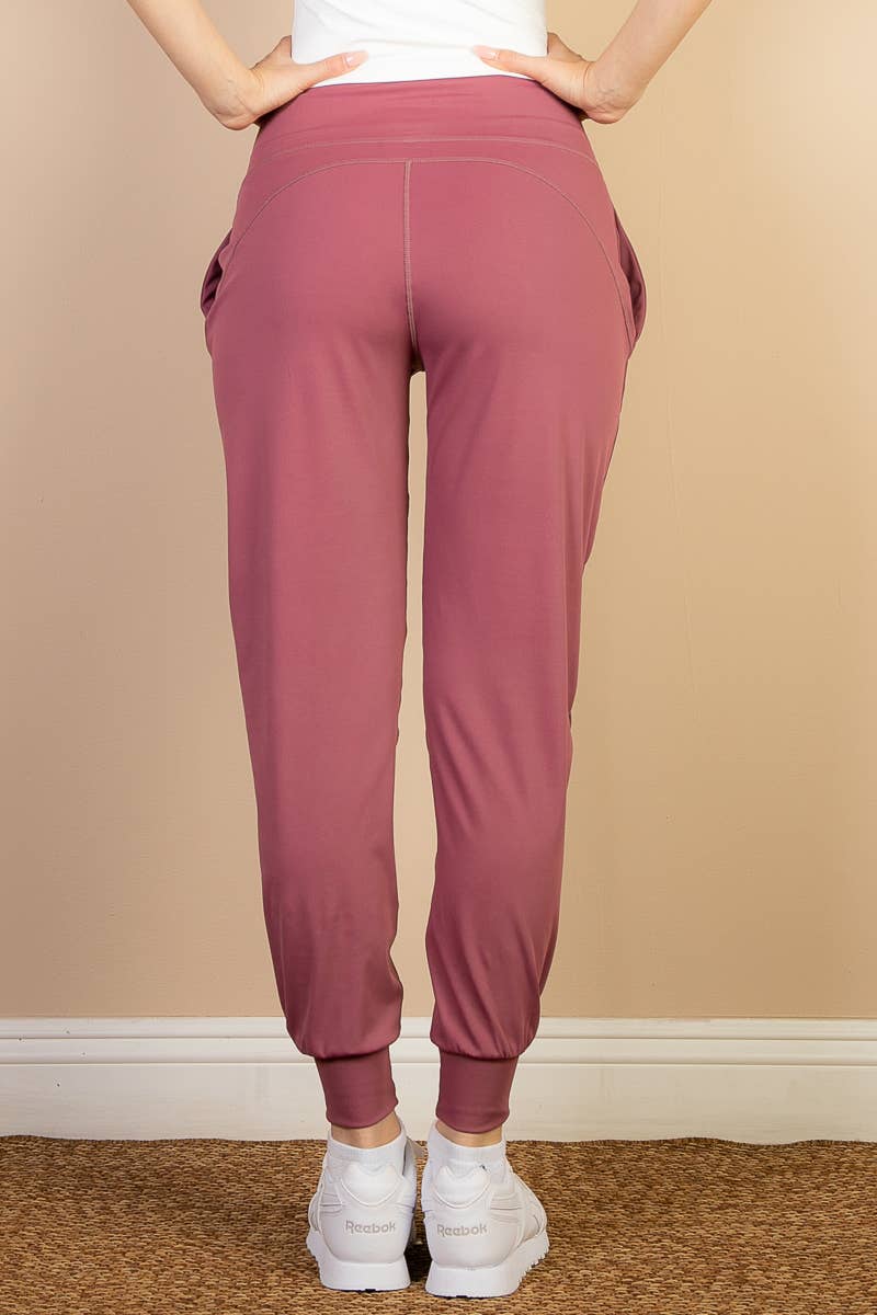 High Waisted Wide Waistband Joggers - Dusty Cedar - Last One - Size XSmall