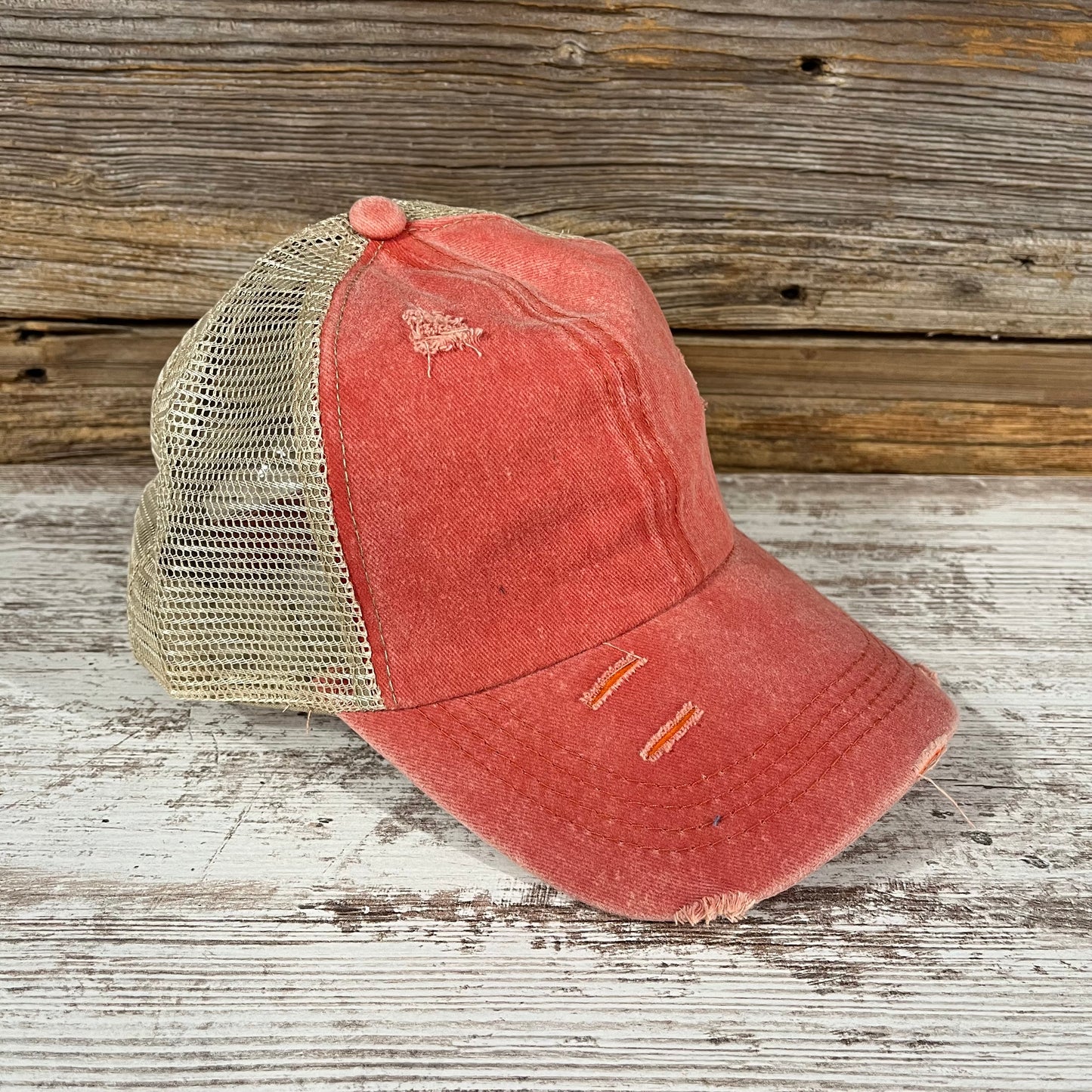 Criss Cross Back Trucker Hat - Red/Orange