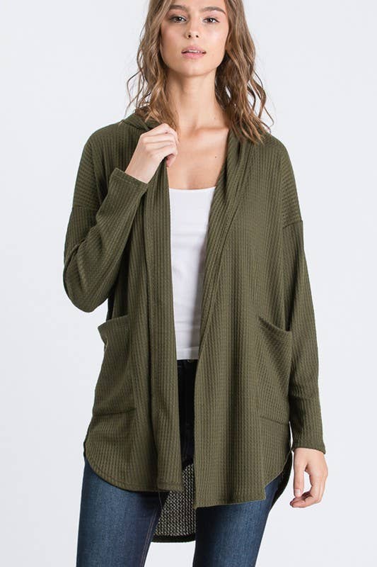 Long Sleeve Hooded Cardigan - Olive - Last One - Size Small