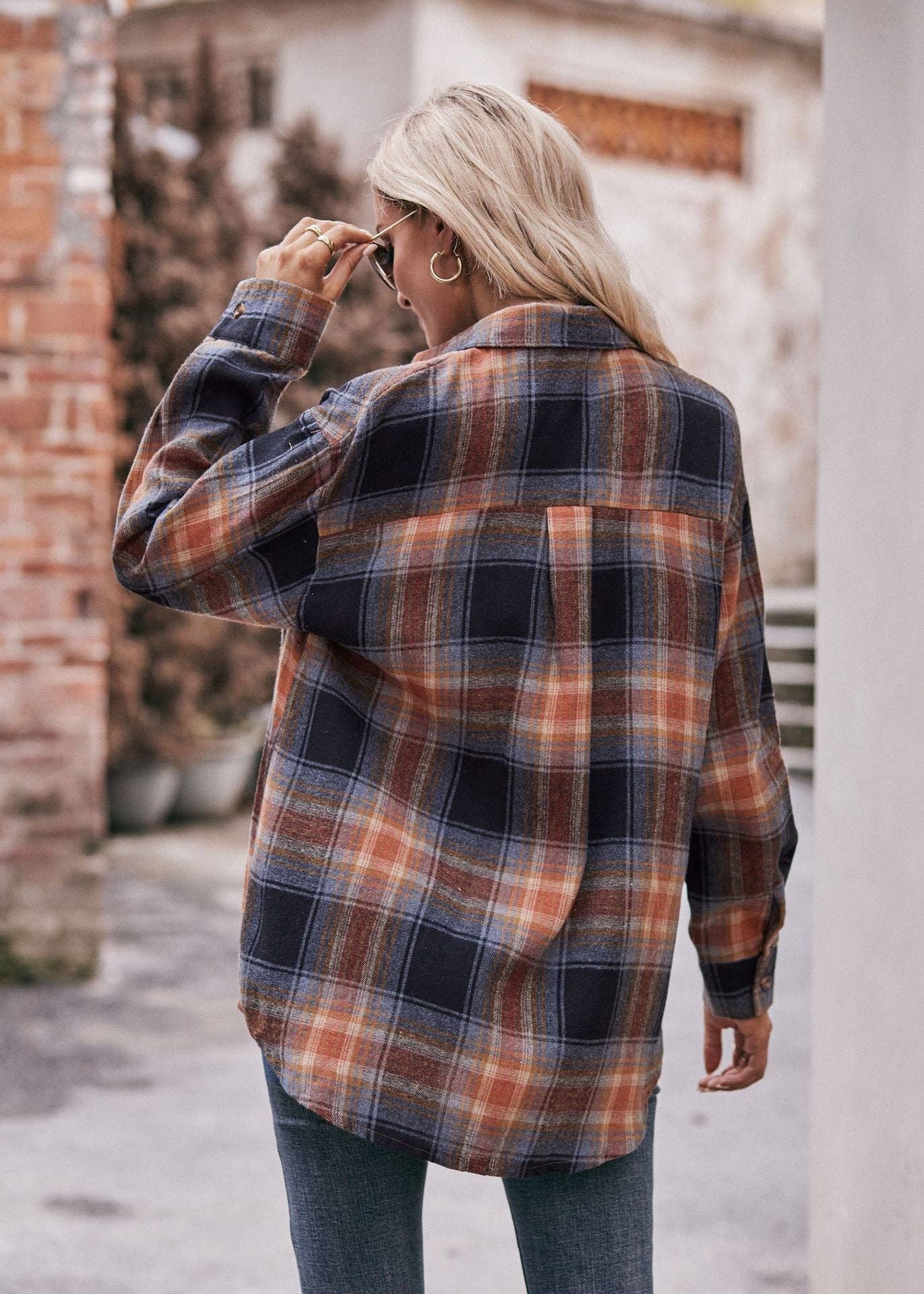 Oversized Plaid Button Down - Black/Brown