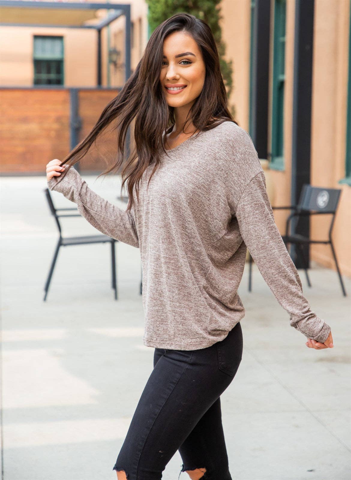 Lightweight Long Sleeve Sweater - Tan