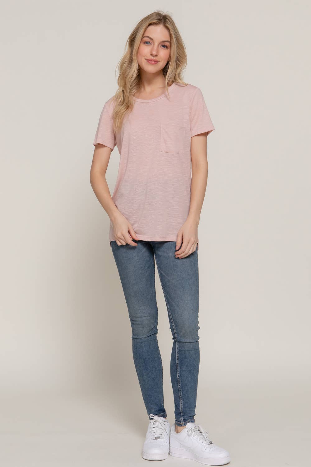 Short Sleeve Round Neck with Pocket - Pale Pink