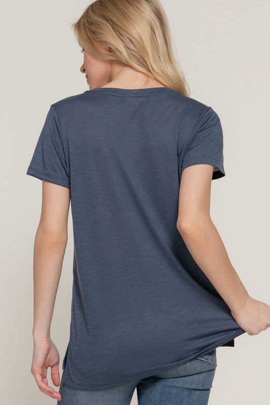 Short Sleeve Round Neck with Pocket - Vintage Navy