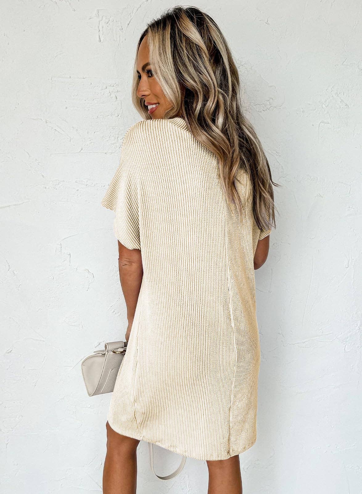 Casual Apricot T-Shirt Dress – Women’s short sleeve relaxed fit dress - Back