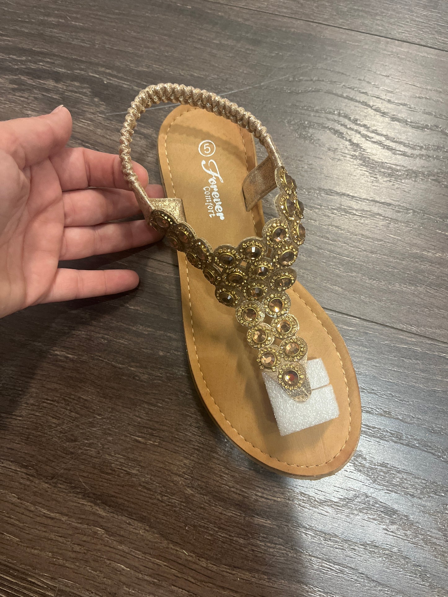 Champagne Rhinestone Sandals – Women’s sparkly slide-on sandals with cushioned sole