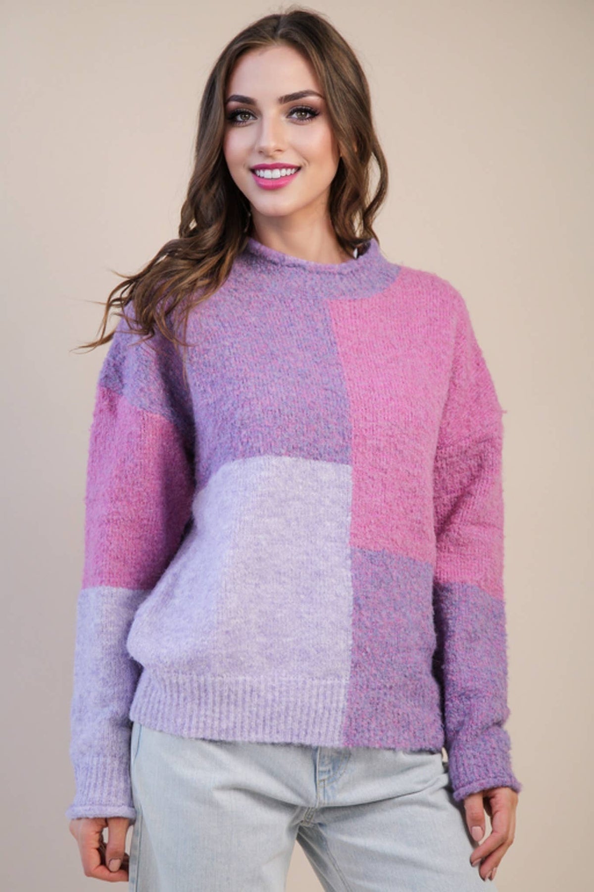 Oversized Color Block Cozy Knit Sweater