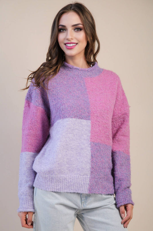 Oversized Color Block Cozy Knit Sweater