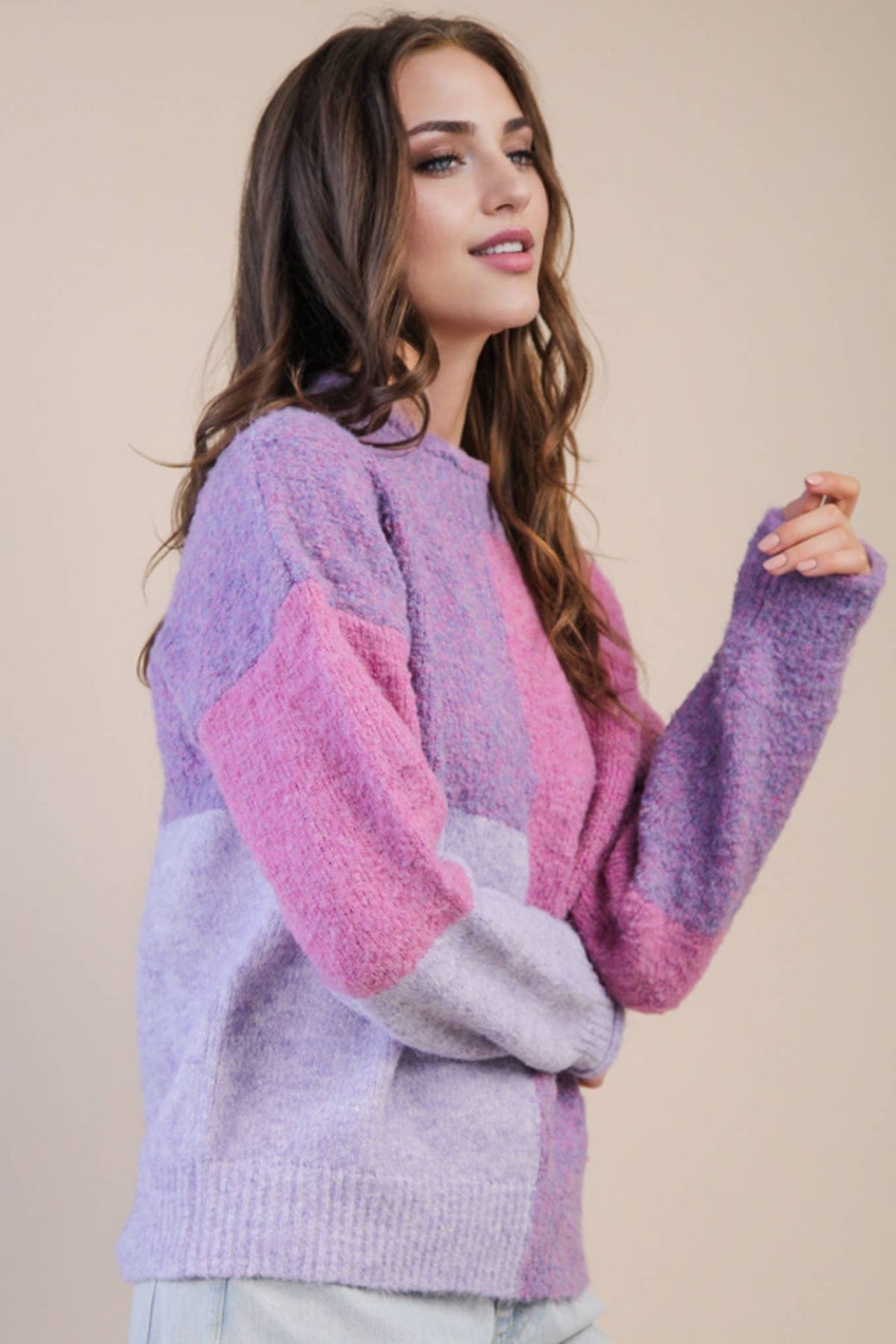 Oversized Color Block Cozy Knit Sweater