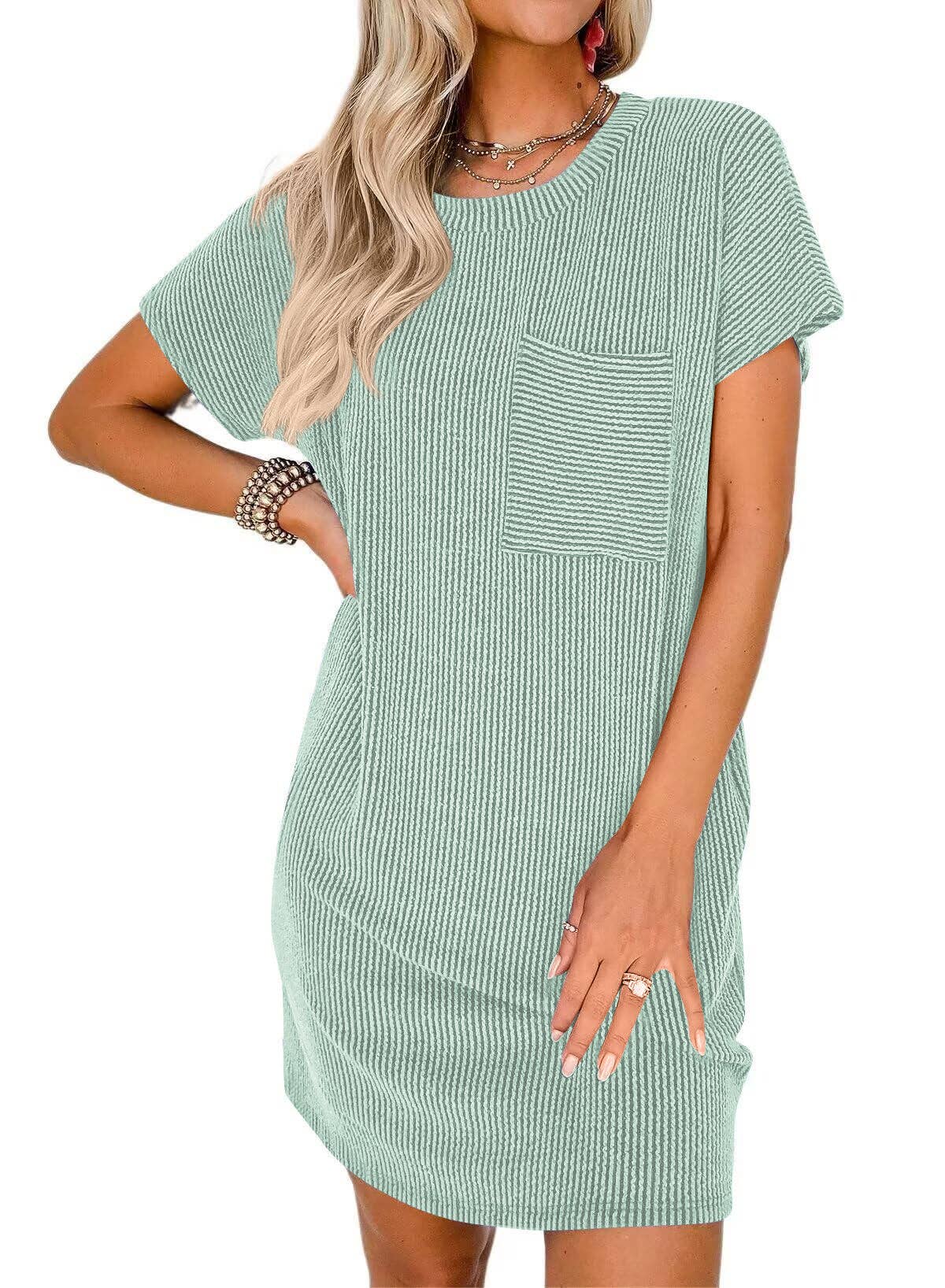 Casual Short Sleeve Tshirt Dress - Light Green - Last One - Size Large