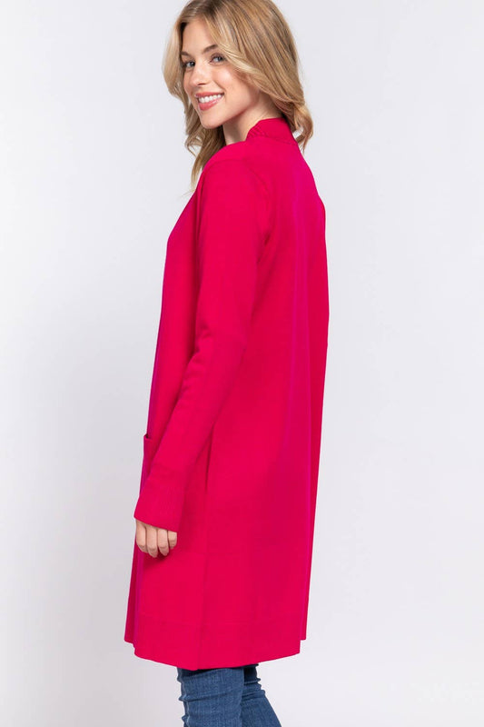 Long Sleeve Open Sweater Cardigan - Fuschia