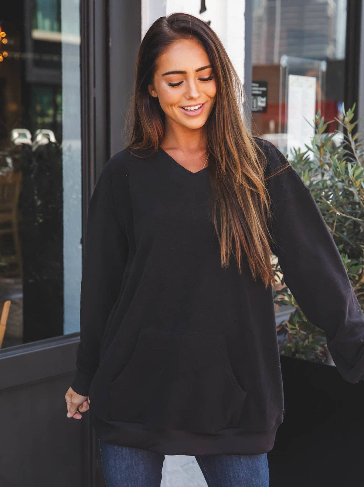 Oversized Fleece Pullover w/ Pockets - Black - Last One - Size Small