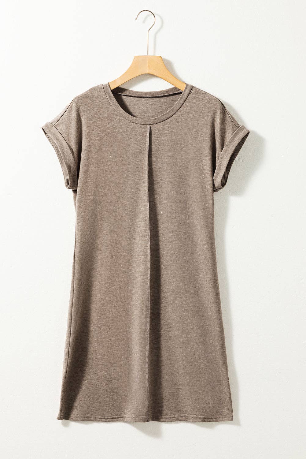 French Center Seam Rolled Cuffs T-shirt Dress - French Beige - Last One - Size Medium