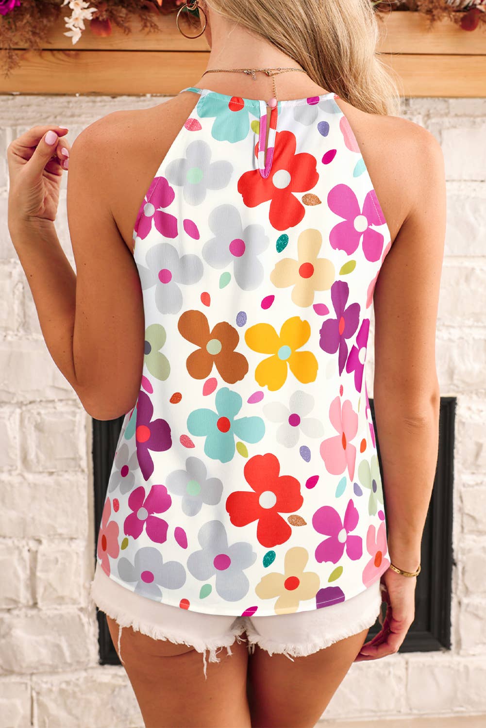 Multicolor floral print halter tank — Back View