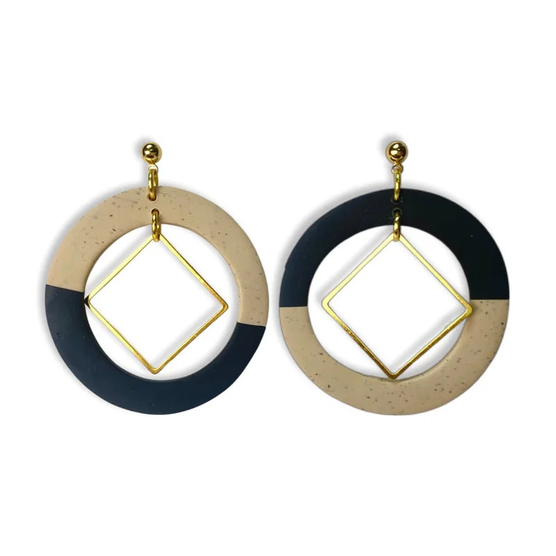Black & Cream Geometric Earring - Last One - OneSize