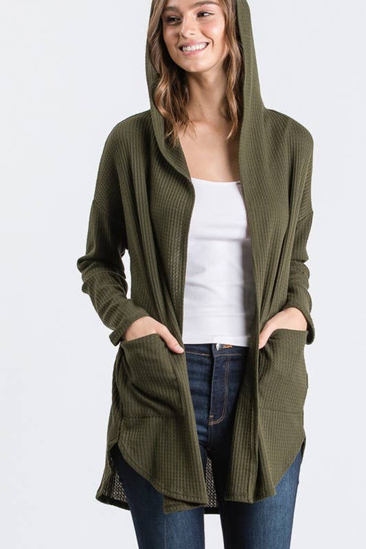 Long Sleeve Hooded Cardigan - Olive - Last One - Size Small