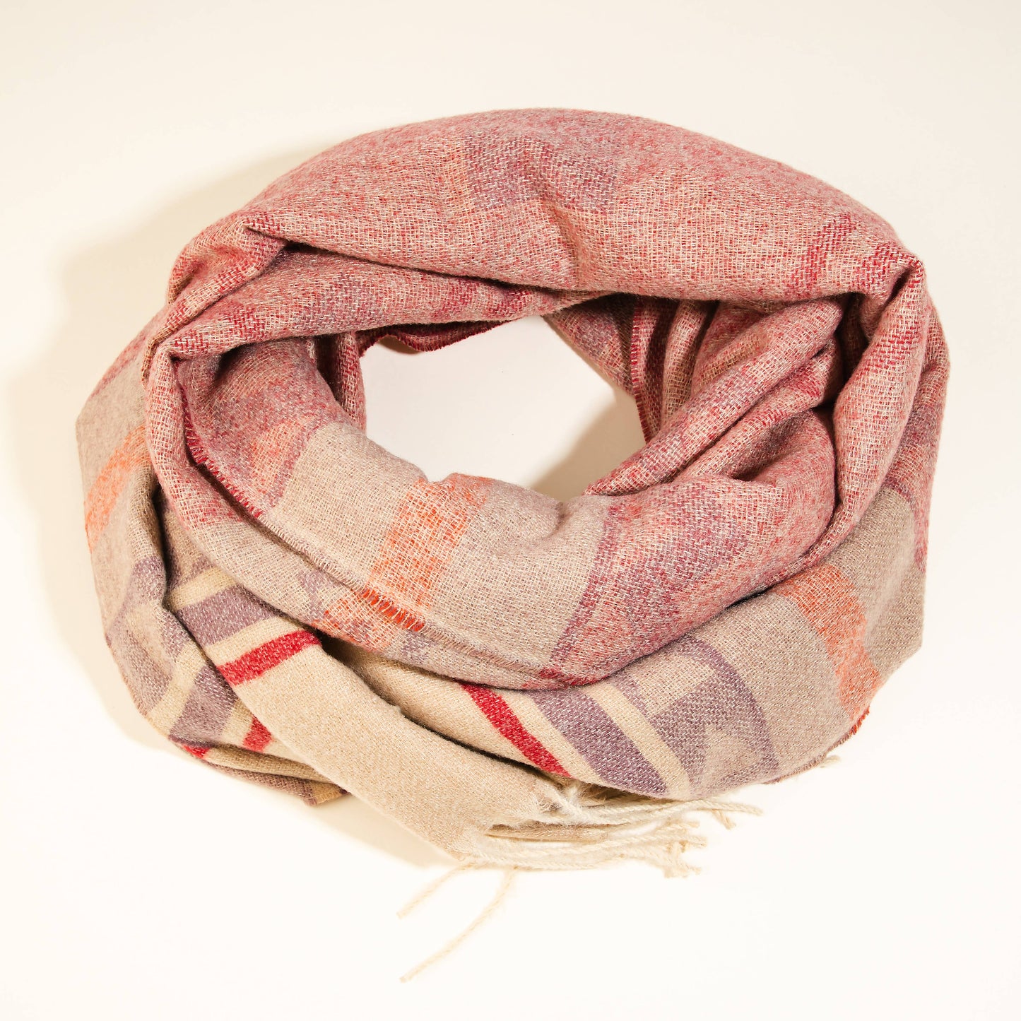 Tribal Stripe Pattern Fringe Oblong Scarf - Pink - Last One - OneSize