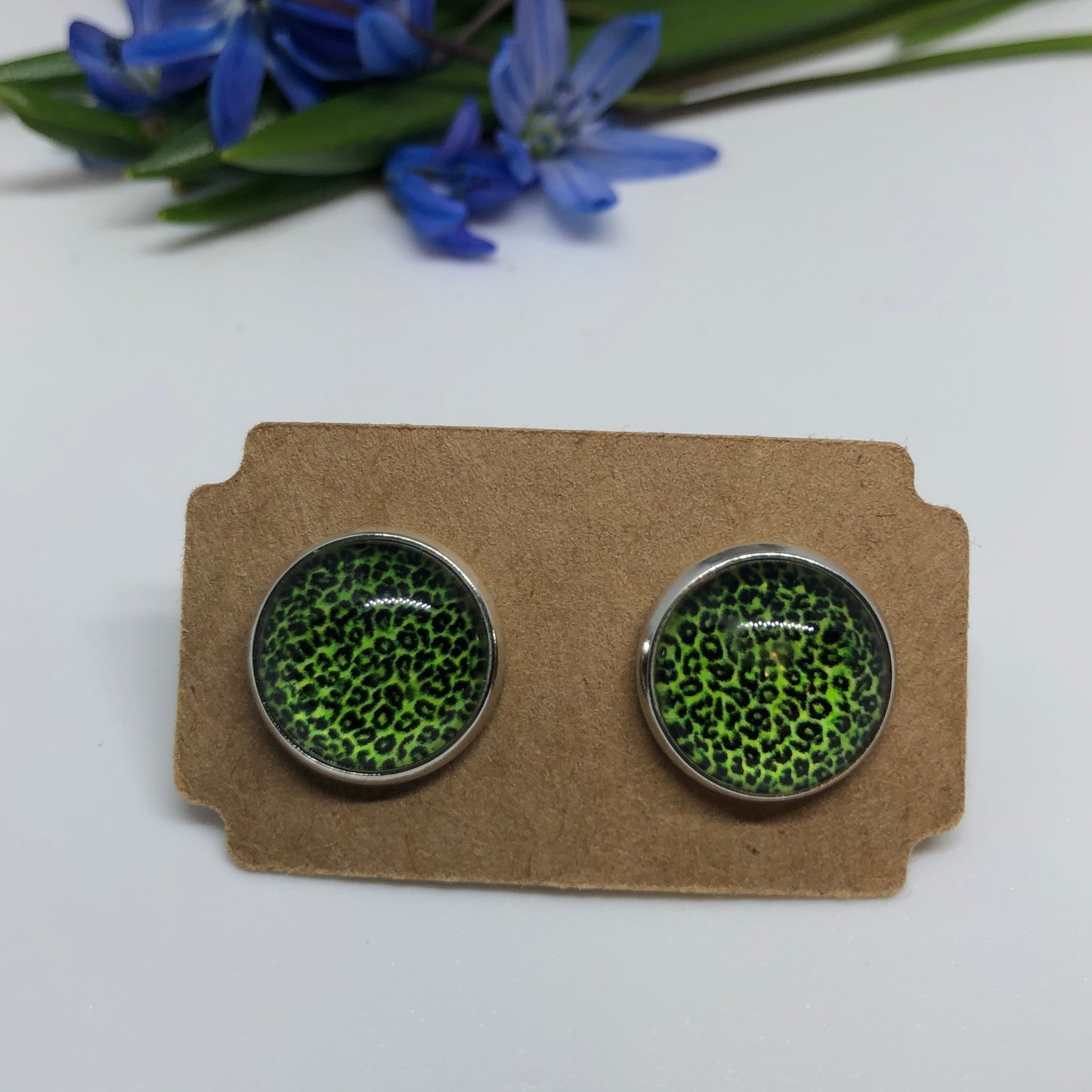 Druzy Stud Earrings - Green Animal Print - Last One - OneSize