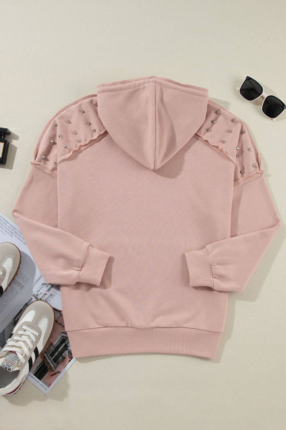 Solid Studded Raglan Sleeve Hoodie