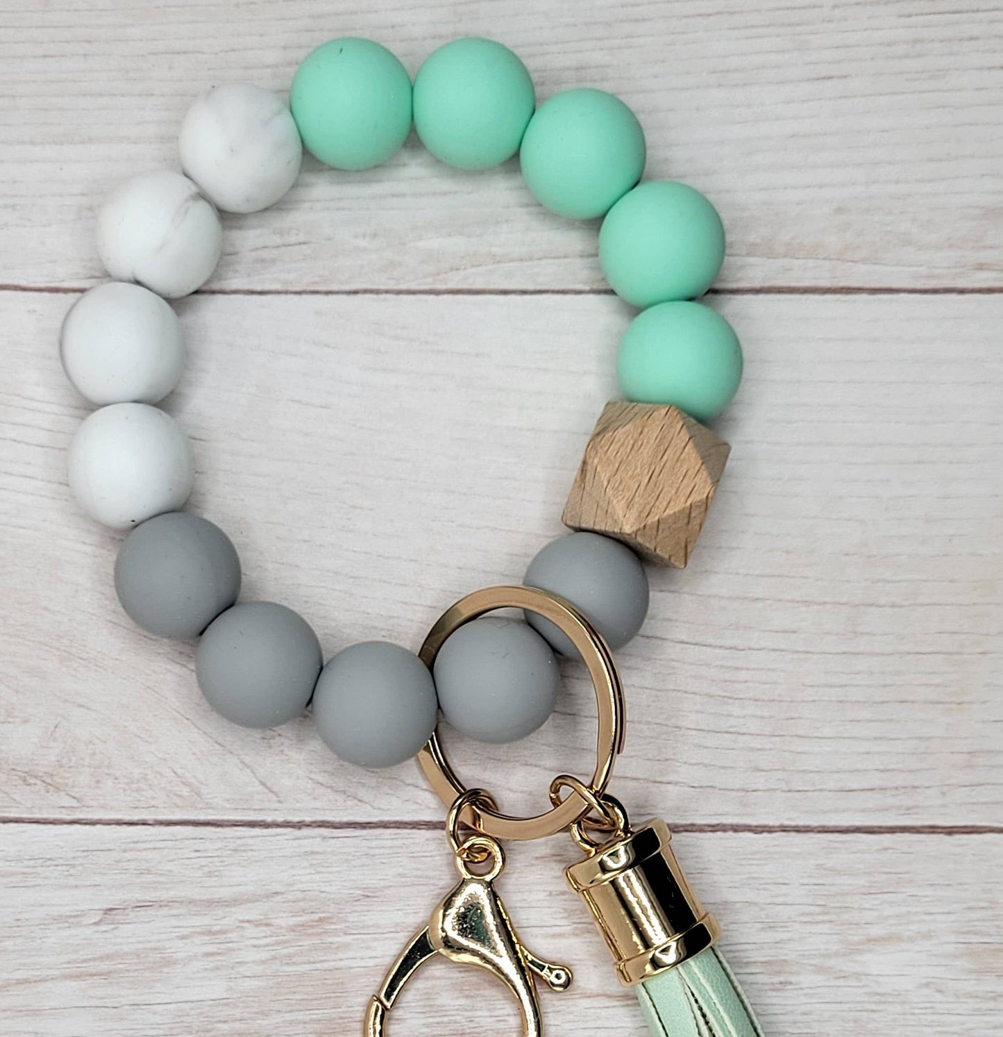 Mint/Grey/White Silicone Wristlet Keychain