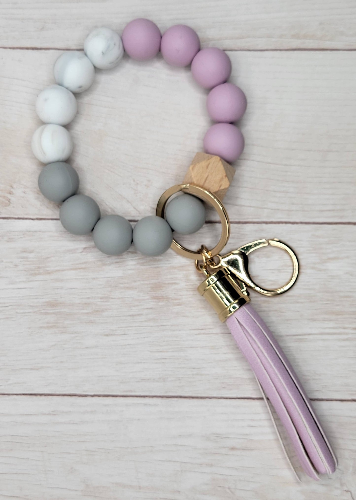 Lavender/ Grey/White Silicone Wristlet Keychain