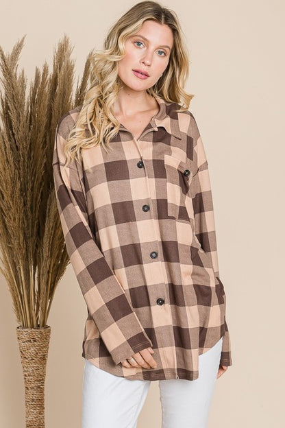 Plaid Button Down Shirt - Taupe