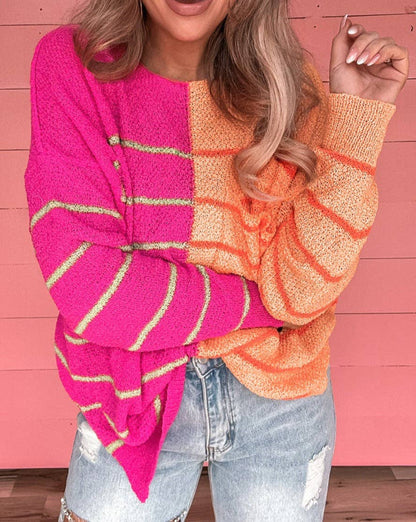 Stripe Colorblock Loose Knit Sweater