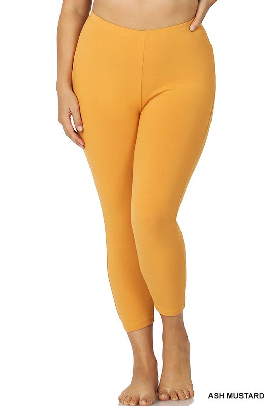 Premium Cotton Capri Leggings (Plus) - Ash Mustard