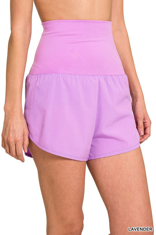 High Waisted Band Fold-Over Running Shorts - Lavender