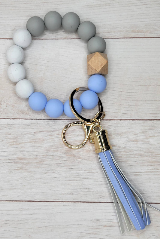 Periwinkle/Grey/White Silicone Wristlet - Keychain