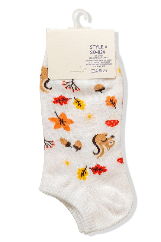 Casual Ankle Sock - Autumn Theme (White)