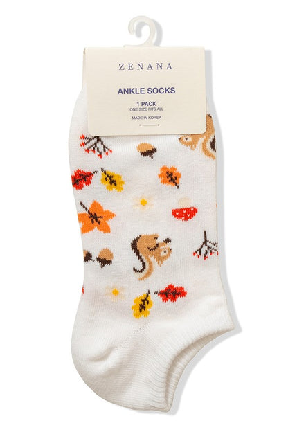 Casual Ankle Sock - Autumn Theme (White)