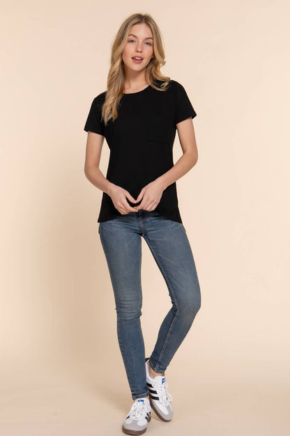 Short Sleeve Round Neck with Pocket - Black