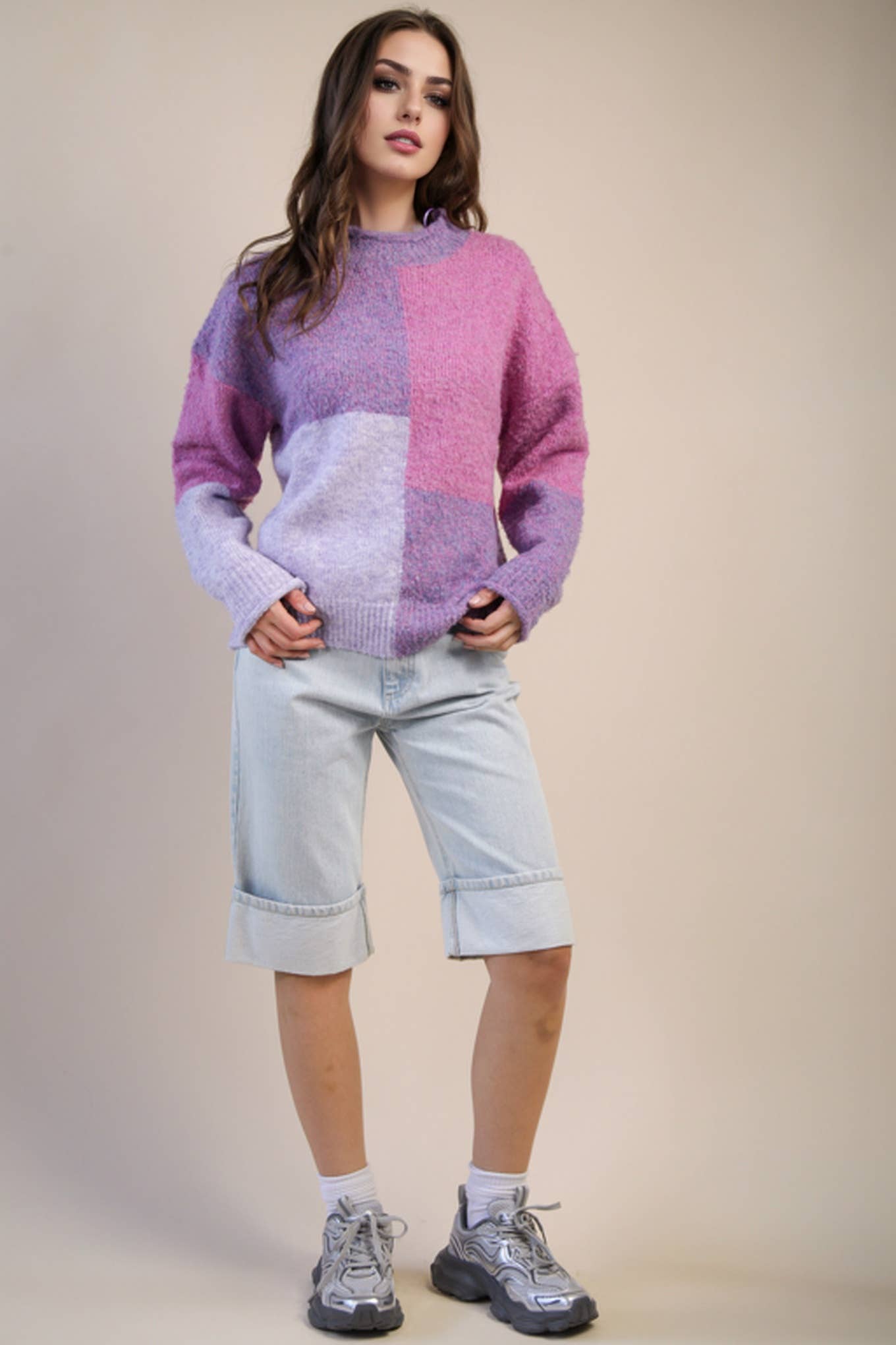 Oversized Color Block Cozy Knit Sweater