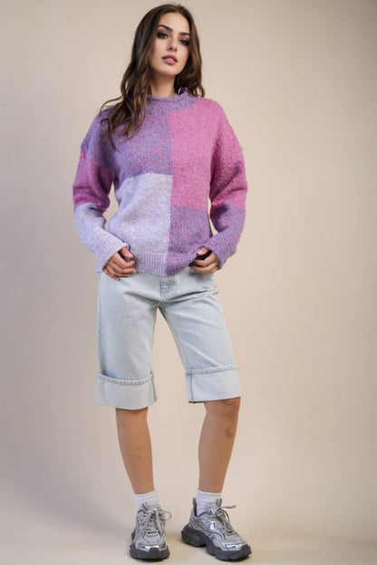 Oversized Color Block Cozy Knit Sweater